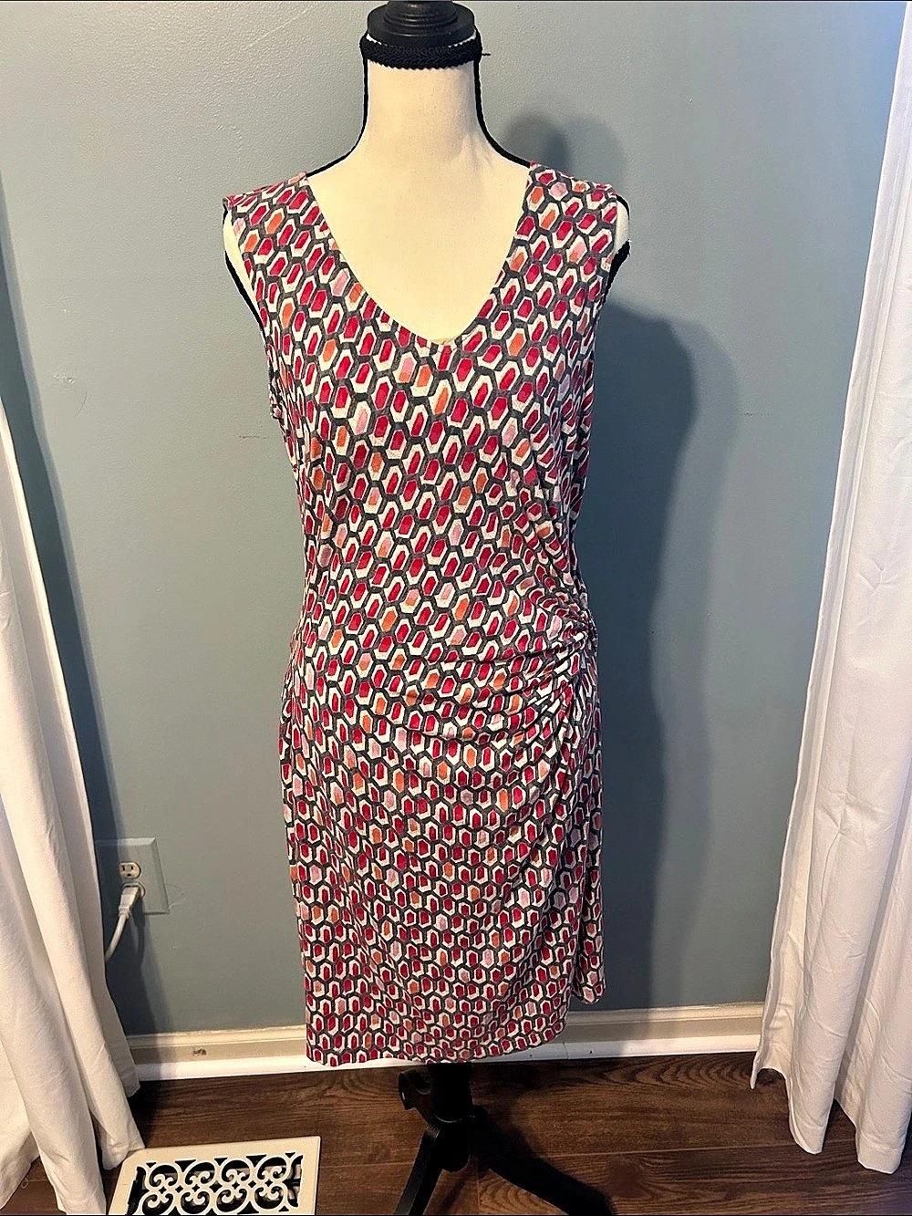 NIC+ZOE Women's Geometric Midi Dress Red & Gray Medium